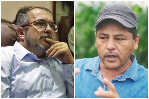 El presidente del partido FARC Rodrigo Londoño (izquierda) y el exlíder guerrillero Henry Castellanos Garzón (derecha).  / EFE - Cristian Garavito Archivo El Espectador