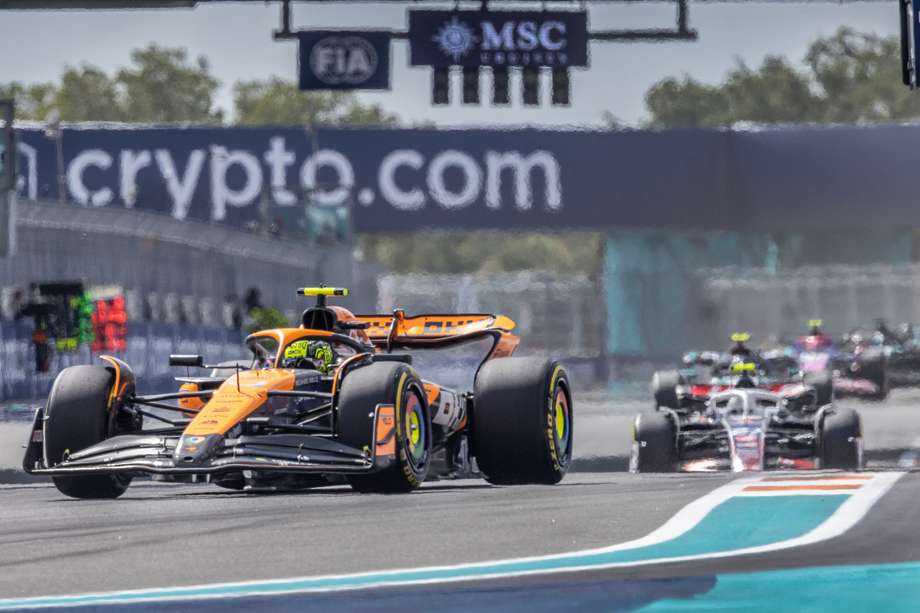 El piloto de McLaren, Lando Norris, de Gran Bretaña, en acción durante el Gran Premio de Miami de Fórmula 1, en el Autódromo Internacional de Miami en Miami Gardens, Florida, EE.UU., 05 de mayo de 2024. (Fórmula Uno, Reino Unido, Roma)