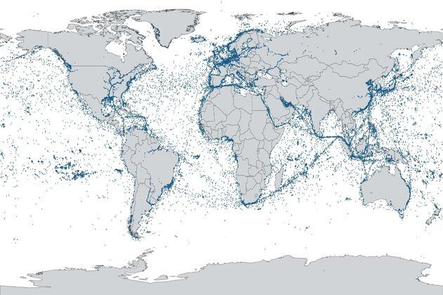 Las rutas marítimas, dibujadas desde el espacio con 57.000 señales