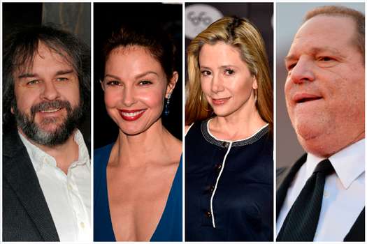 El director Peter Jackson, las actrices Ashley Judd y Mira Sorvino, y el productor Harvey Weinsten.