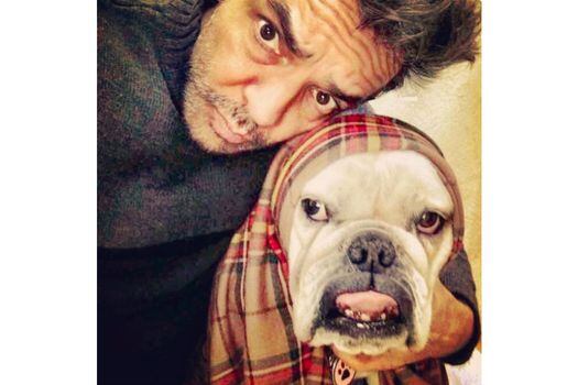Eugenio Derbez y su bulldog Fiona.  / Cortesía