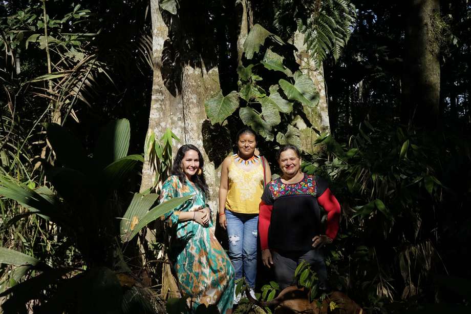 Olga Yaneth Trujillo, Zulma Yulieth Ulcué y Paola Jinneth Silva, fundadoras de Uma Kiwe Madre Tierra.