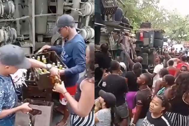 En video: saquearon camión cargado de cervezas que se accidentó en el Cauca