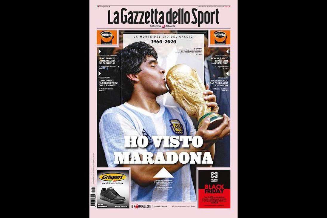Con el título "Yo vi a Maradona", la Gazzetta dello Sport, uno de los diario deportivos más improtantes de Italia, recuerda la canción que los hinchas del Napoli le cantaban a Diego Maradona cuando jugaba en el club del sur.