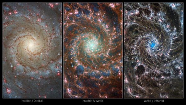 Las imágenes logradas gracias al Hubble y al James Webb.ESA, NASA