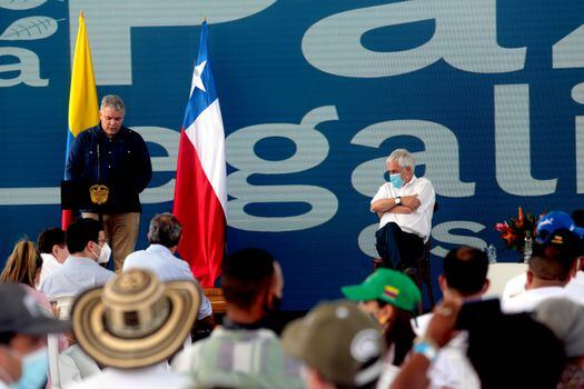 El presidente Iván Duque y su homólogo chileno, Sebastián Piñera, este viernes en Turbaco.