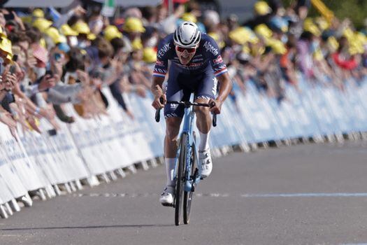Mathieu van der Poel, en la meta de la segunda etapa del Tour de Francia 2021.