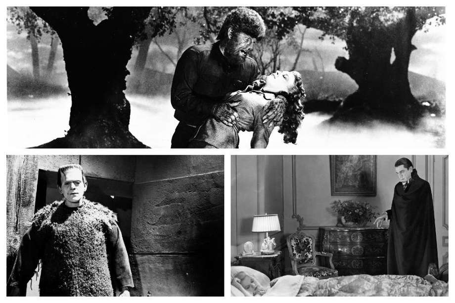 Imágenes de las películas “El hombre lobo”, “Frankenstein” y “Drácula”.