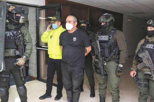 "Otoniel" estuvo detenido durante unos días en los calabozos de la Dijín en Bogotá. / Cortesía: Policía