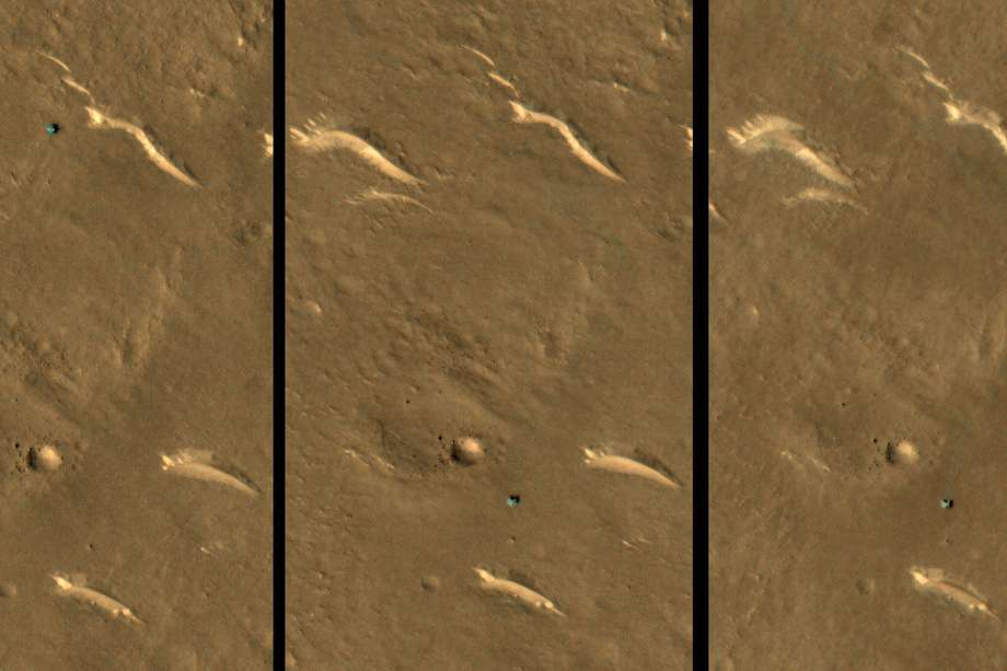 La imagen de la izquierda muestra la posición de rover antes de empezar a hibernar.