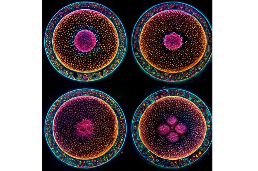 Varias etapas del desarrollo del embrión. Estas diapositivas han sido aumentadas y arregladas digitalmente por computadoras.