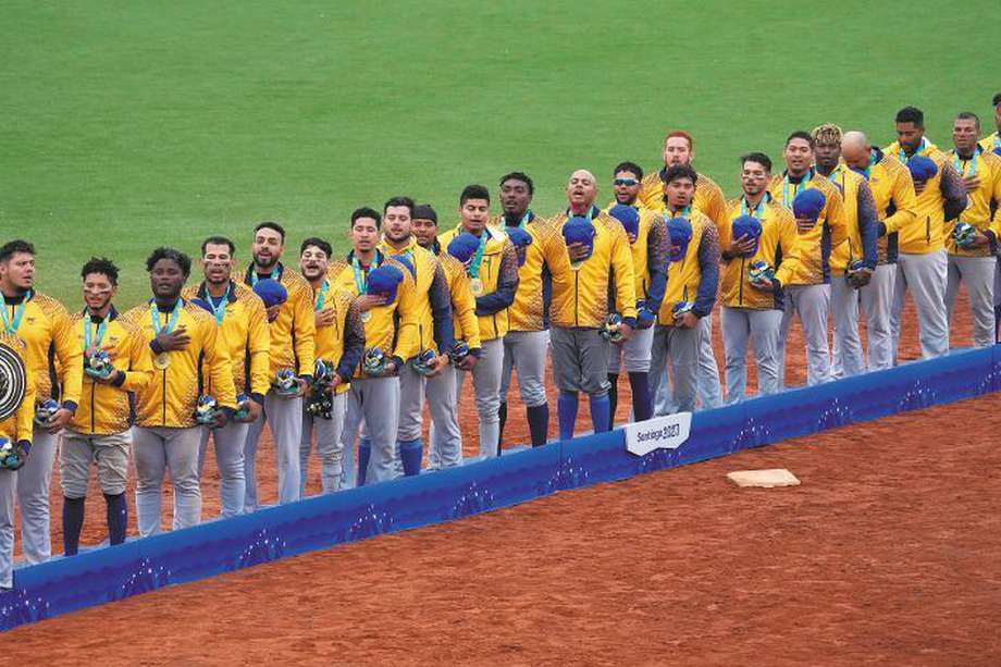 La selección colombiana de béisbol que ganó oro en los Juegos Panamericanos de Santiago de Chile 2023.
