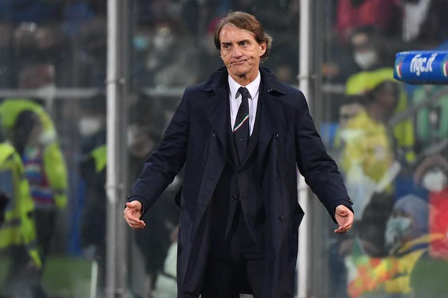 Roberto Mancini. en el partido en el que Italia perdió con Macedonia del Norte y quedó por fuera de Catar 2022.