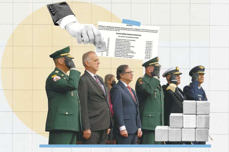El presidente Gustavo Petro y el ministro de Defensa, Iván Velásquez, analizan el tema de los ascensos.