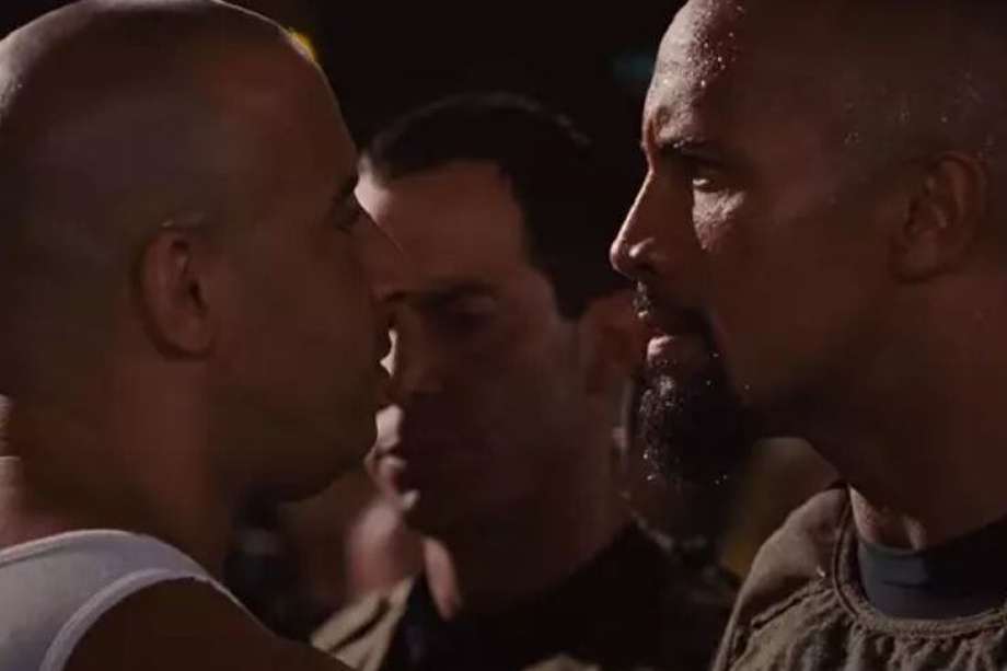 Vin Diesel y Dwayne Johnson en el rodaje de "Fast and Furious".