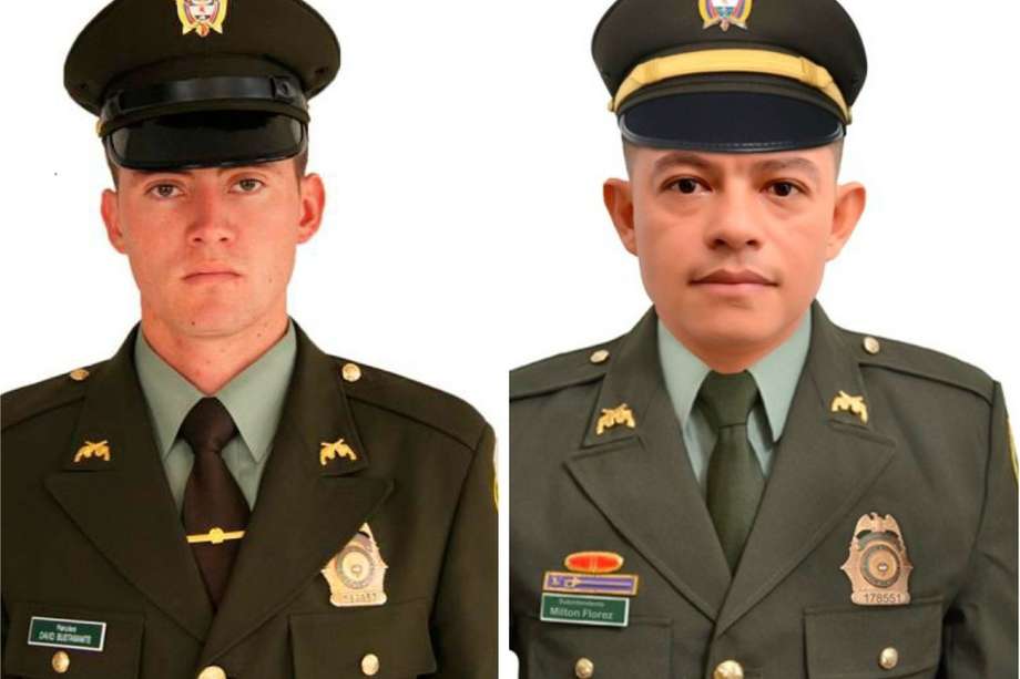 De izquierda a derecha, los uniformados asesinados Leonardo Bustamante y Milton Eliecer Flórez. Cortesía.