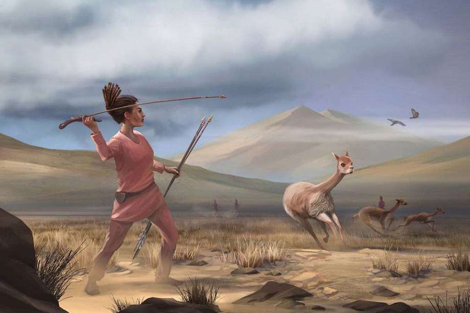 Reconstrucción artística de la caza de vicuñas en Wilamaya Patjxa (Perú).