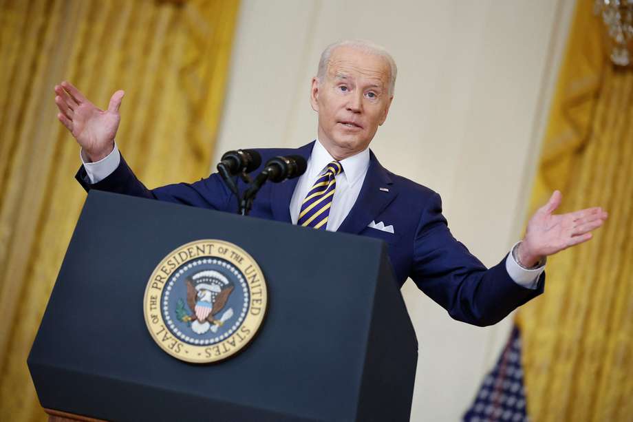 Joe Biden durante la conferencia de prensa en vísperas de que se cumpla su primer año como presidente de Estados Unidos.