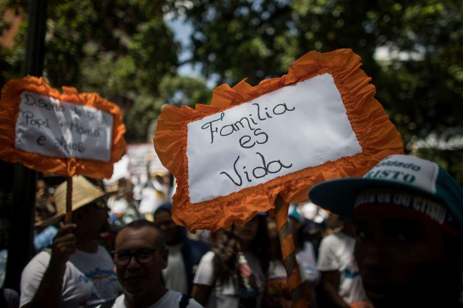 Un cartel sobresalió entre las personas que participaron en una manifestación a favor del "diseño original de la familia" y en contra de la denominada ideología de género, el pasado 13 de julio. 