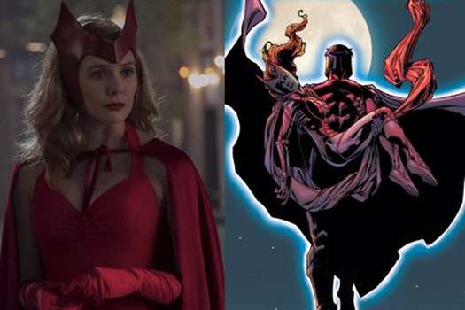 La Elizabeth Olsen en su interpretación de La Bruja Escarlata y un cómic en el que aparece el personaje de Magneto.