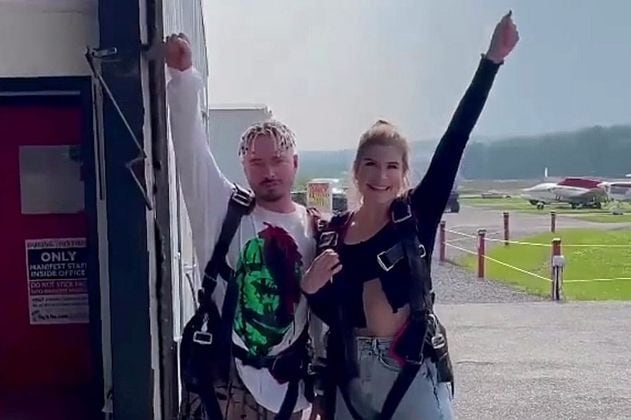 VIDEO: ¡Se lanzaron desde un avión! J Balvin y exnovia se tiran en paracaídas.