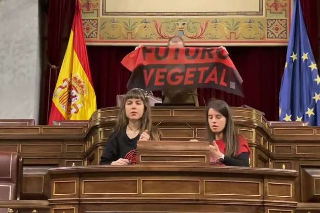 Video: activistas climáticos pegaron sus manos a micrófonos del Congreso español