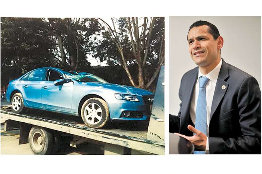 El Audi del hoy ministro del Interior, Daniel Palacios, tras el accidente. 