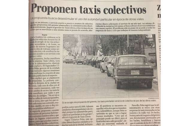 El día en que se propuso utilizar taxis compartidos en Bogotá 