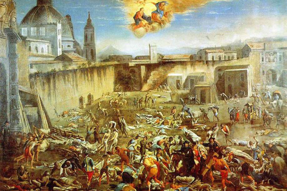 Pintura Largo Mercatello a Napoli durante la peste del 1656 de Domenico Gargiulo.