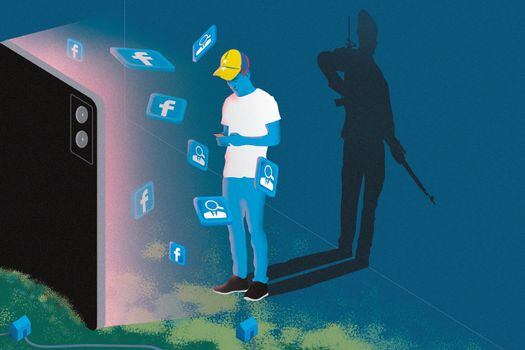 Los engaños a través de redes sociales son una de las nuevas modalidades de reclutamiento de venezolanos. / Ilustración: Leandro Rodríguez