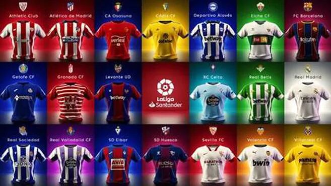 Camisetas principales de los clubes que participarán en LaLiga 2020/21.