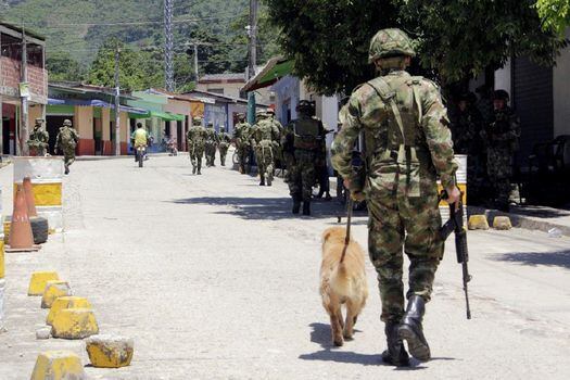 Soldados patrullando en  El Tarra, en el Catatumbo, zona donde desapareció el sábado la periodista Salud Hernández. / La Opinión de Cucutá