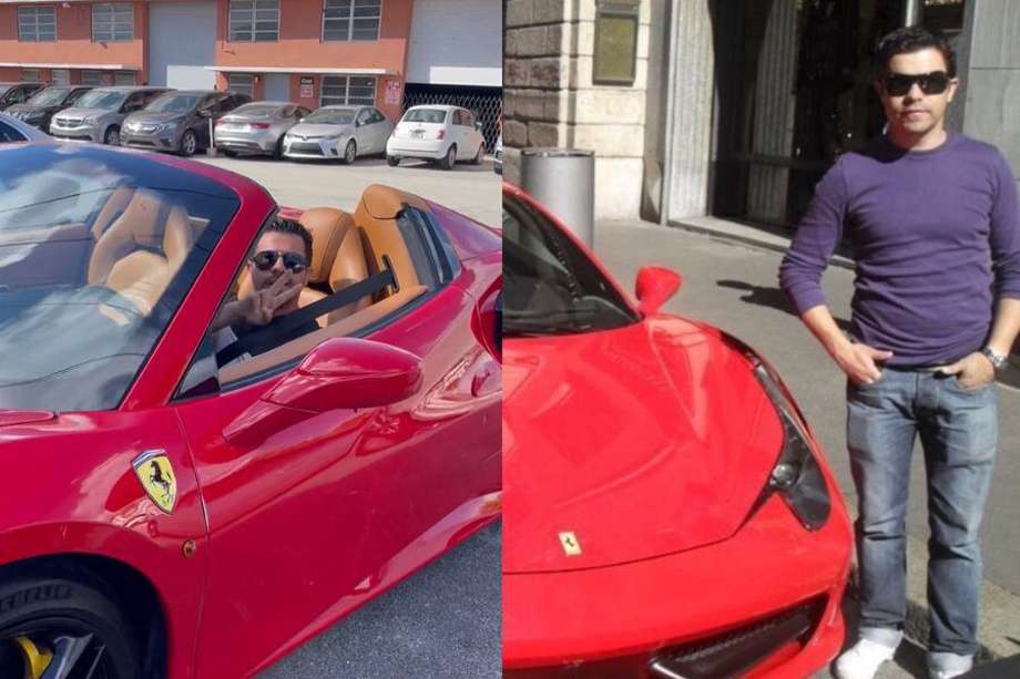 El comediante colombiano Piter Albeiro montado en su lujoso Ferrari, en Estados Unidos.
