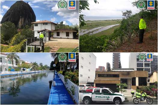 Los bienes incautados están ubicados en Envigado, Copacabana, Bello y San Jerónimo (Antioqia), Atlántico y en Magdalena. / Policía Nacional