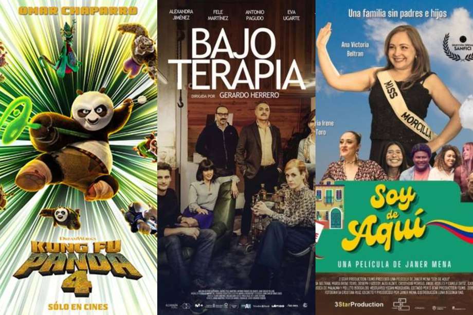 La película animada "Kung Fu Panda 4", la española "Bajo terapia" y la colombiana "Soy de aquí", son algunas de las cintas que se estrenan en salas de cine este jueves.