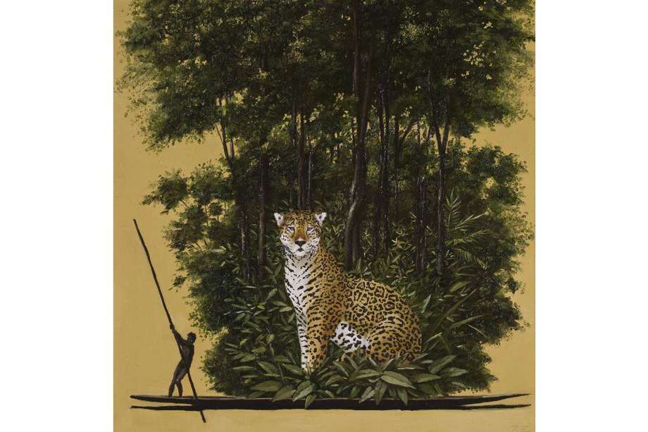 “El tigre mariposa”, óleo de Pedro Ruiz, rinde homenaje a la sabiduría de los pueblos nativos.
