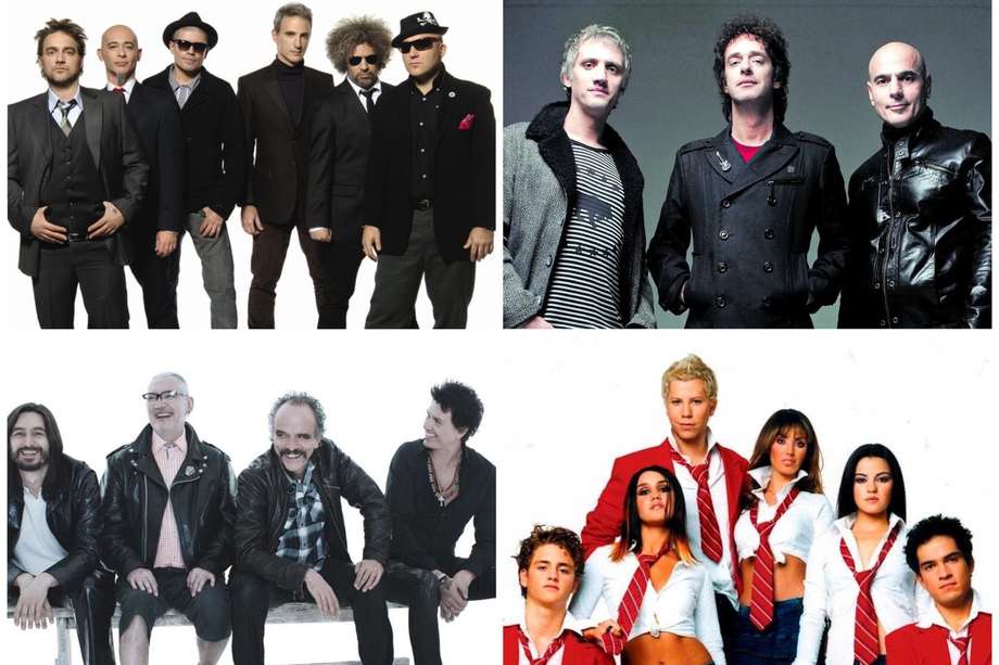 (izq.arriba) Los Fabulosos Cadillacs, Soda Stereo, Caifanes y RBD han sido algunas de las agrupaciones más populares de la música en español que han regresado a hacer una última gira.