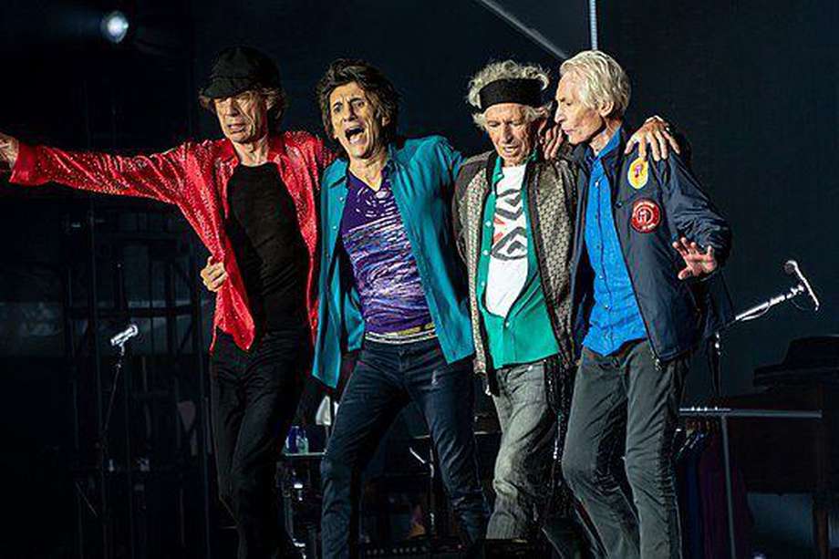 En la imagen los integrantes de The Rolling Stones durante su concierto del 22 de mayo de 2018 en Londres. De izquierda a derecha: Mick Jagger, Ronnie Wood, Keith Richards, y Charlie Watts.