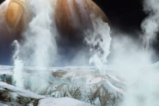 Representación artística de lo que podrían ser los géiseres de Europa, en Jupiter. / NASA