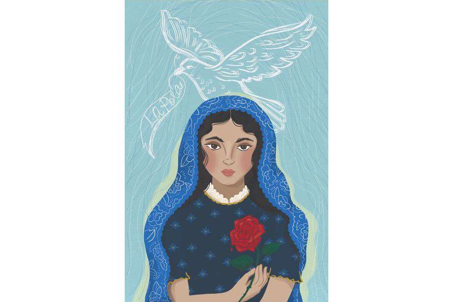 "Un ramo de rosas y una paloma" es una de las ilustraciones para el libro "Cuentos para niños de La Candelaria".