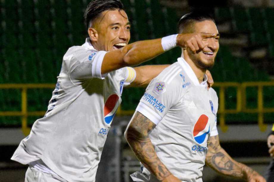 Fernando Uribe y Cristian Arango son los goleadores de Millonarios en la Liga BetPlay 2021, con seis y cinco anotaciones, respectivamente.  / Dimayor