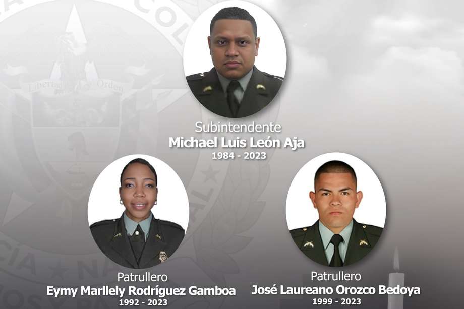 Los policías víctimas del ataque en Morales, Cauca.