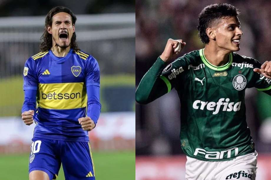 Edinson Cavani, ex Paris Saint-Germain y actual jugador de Boca, y Richard Ríos, futbolista colombiano del Palmeiras.