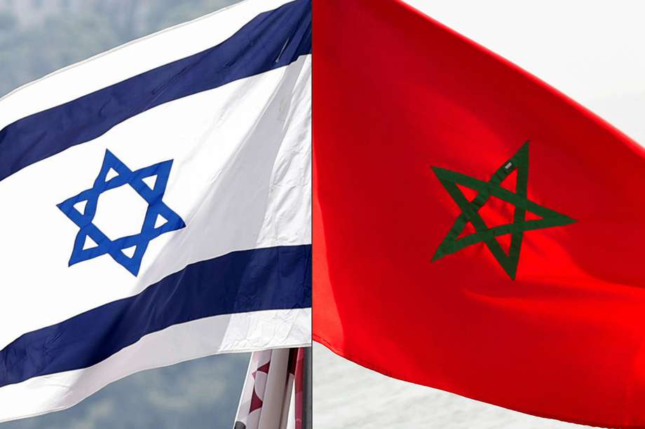 Foto de referencia de las banderas de Israel y Marruecos.