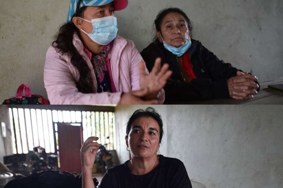 Arriba: Doralba Agudelo y Marta Pérez, nuera y esposa de Emiliano Diaz, capturado en el operativo. Abajo, Elizabeth Palacios, esposa de Henry Guzmán, también capturado.