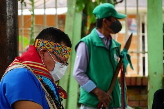 Autoridades del pueblo Inga de Villagarzón, en Putumayo, durante el encuentro al que también estaba citada la Procuraduría. 