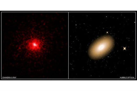 Mrk 1216 pertenece a una familia de galaxias con forma elíptica que están más densamente llenas de estrellas en sus centros que la mayoría de las demás galaxias.  / CHANDRA X RAY/HUBBLE