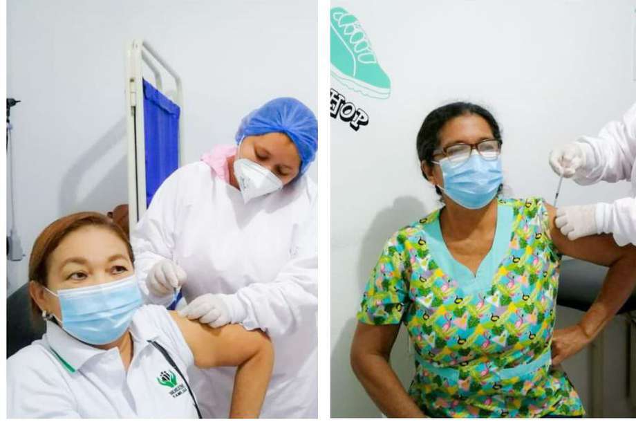 Ledys Acosta y Carmen Padilla son las primeras madres comunitarias vacunadas contra el Covid-19 en Corozal, Sucre.