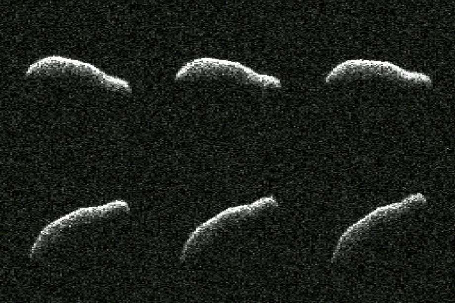 Este collage muestra seis observaciones de radar planetario de 2011 AG5 un día después de que el asteroide se aproximara a la Tierra el 3 de febrero.