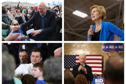 Los candidatos demócratas favoritos (De izq a der): Bernie Sanders, Elizabeth Warren, Pete Buttigieg y Joe Biden. / AFP